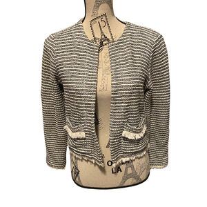 Women's Club Monaco quiet Luxury Old Money Classy Cardigan, Size S, White & Gray